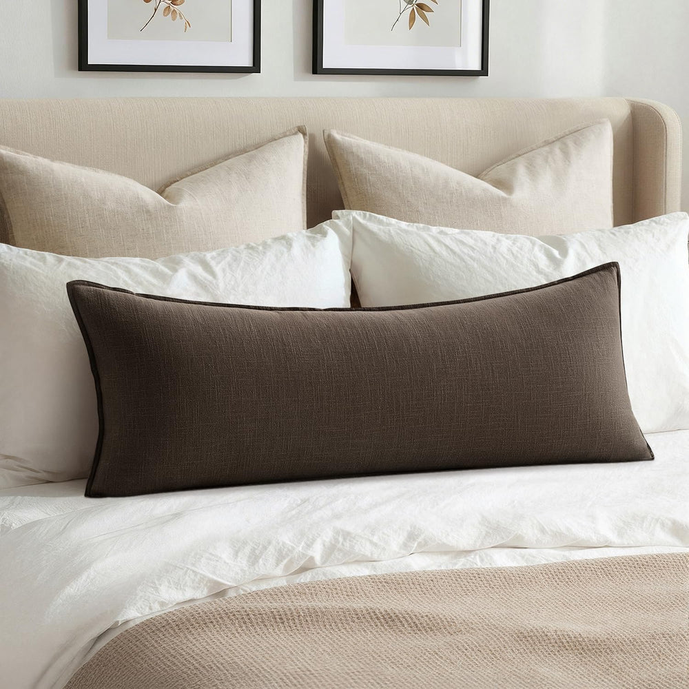 MIULEE Decorative Linen Lumbar Pillow Cover 14x36 Inch Dark Coffee