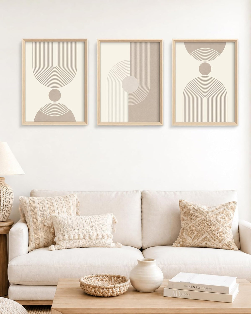 HesenDot Neutral Abstract Framed Wall Art, Modern Geometric Canvas Prints