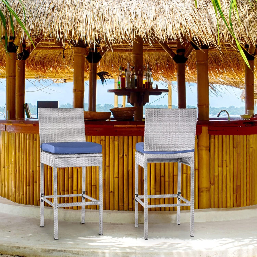 Outdoor Bar Stools Set of 2 Wicker Counter Height Bar Stools Patio Chairs Bar...