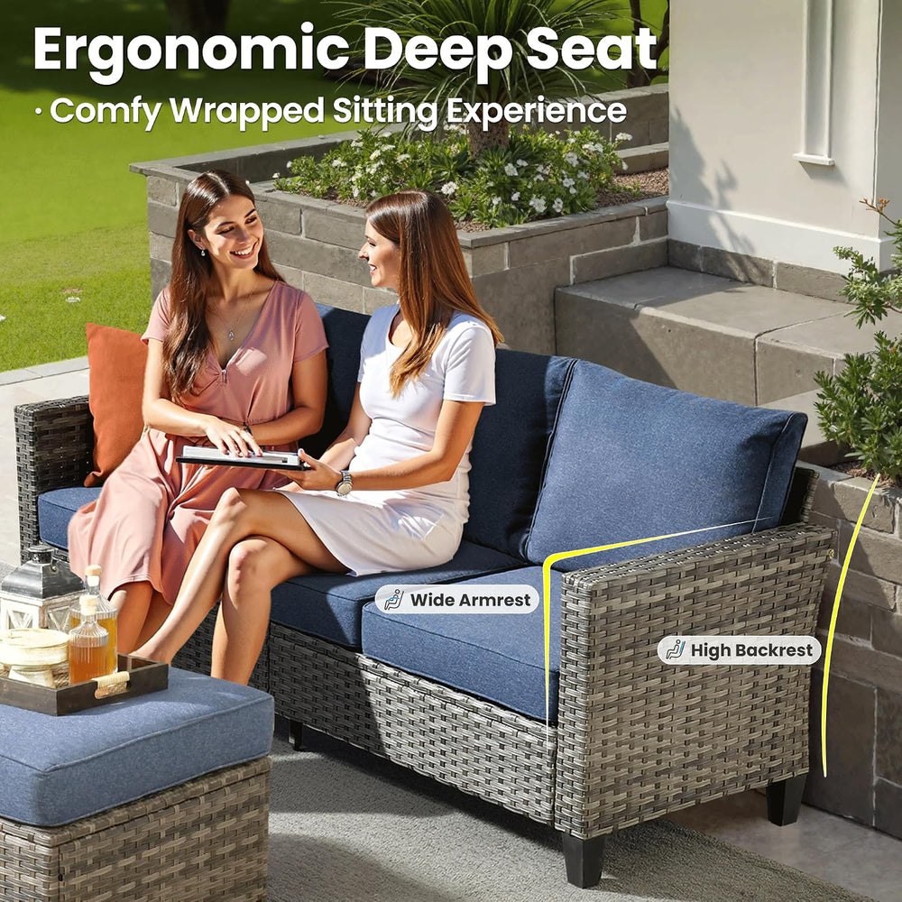 ovios 7 Pieces Patio Furniture Set with Square Fire Pit Table, Swivel Rocking...