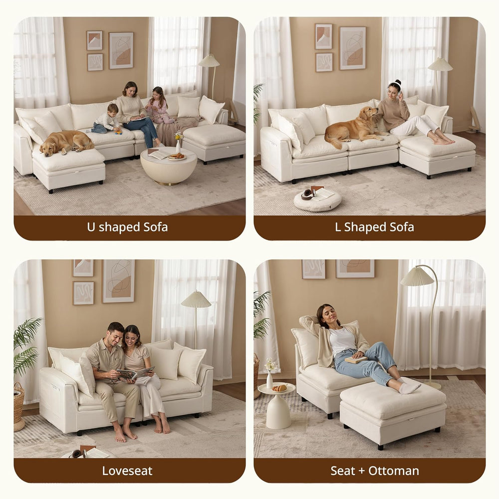 Single Armchair with Storage Ottoman, Modern Chenille Cloud