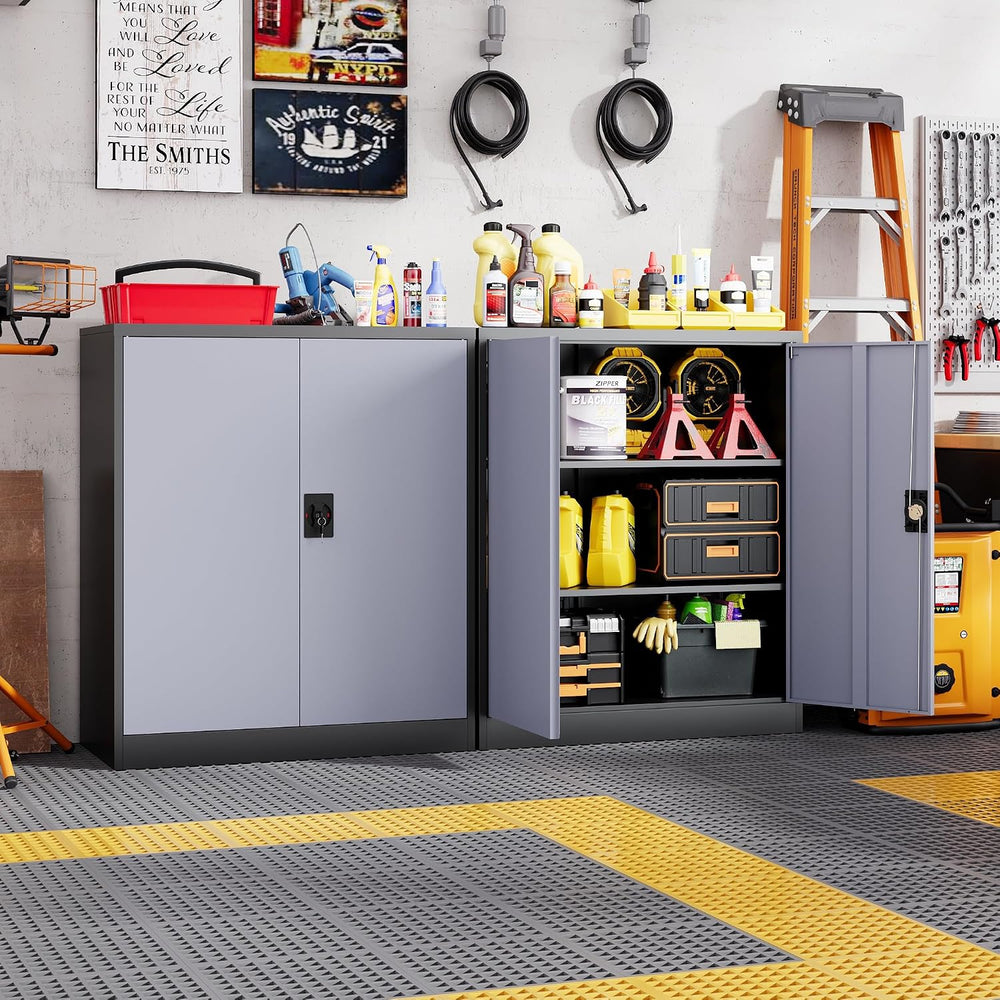 Letaya Metal Storage Cabinets with Lock Door,2 Adjustable Shelves Organizer S...