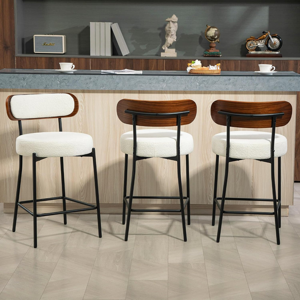 Bar Stools Set of 3 Boucle Counter Stools for Kitchen Island
