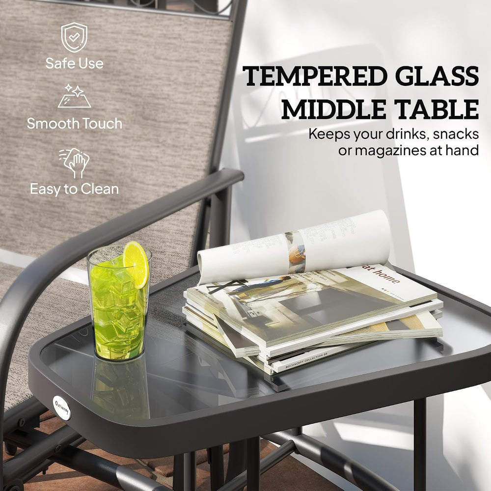 Outsunny Outdoor Glider Chairs with Coffee Table Patio 2-Seat Brown