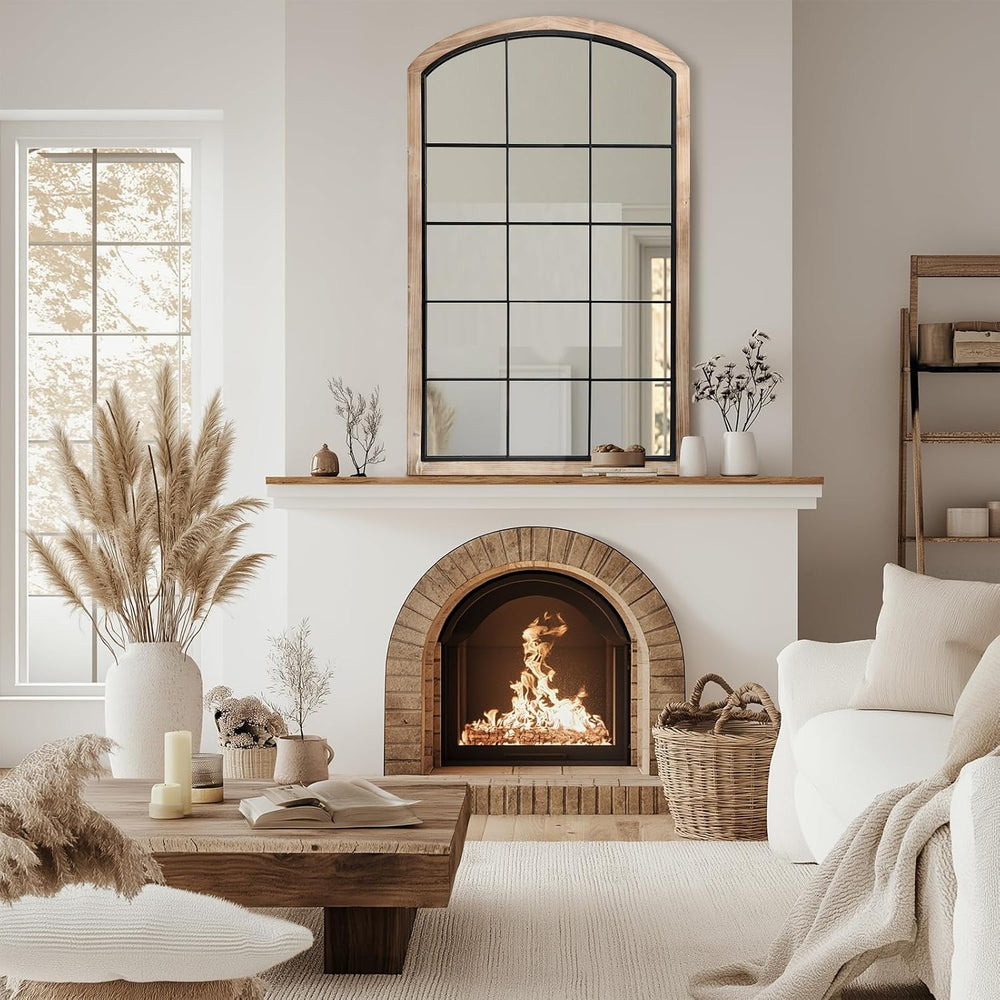 Arch Window Mirror, 30X48 Farmhouse Arch Wall Mirror, Wood Framed Rustic Mirr...