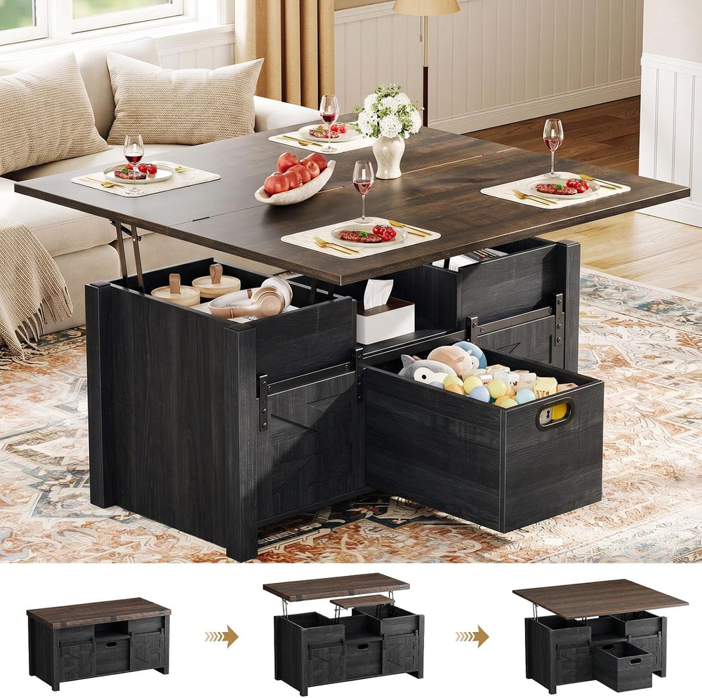 Memobarco 40" Farmhouse Lift Top Coffee Table with Storage Drawers,Black