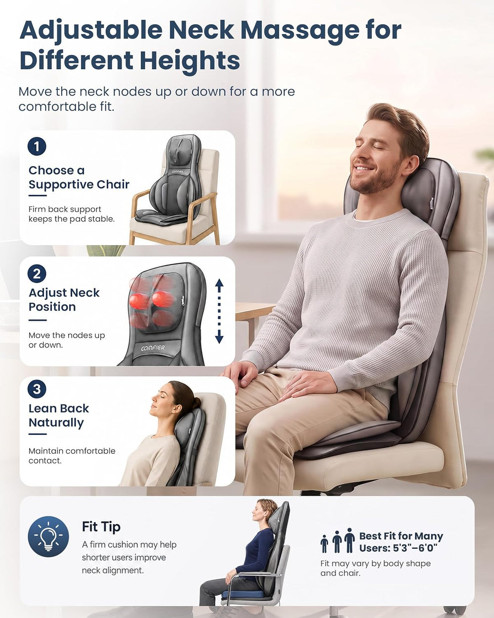 COMFIER Shiatsu Neck and Back Massager with Heat, FSA, Adjustable Nodes