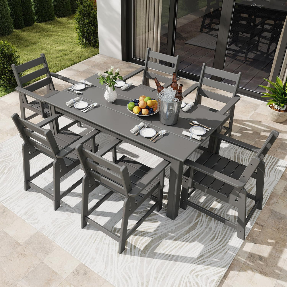 GREENVINES 7-piece Outdoor Dining Set, HDPE Table & 6 Armchairs, Gray