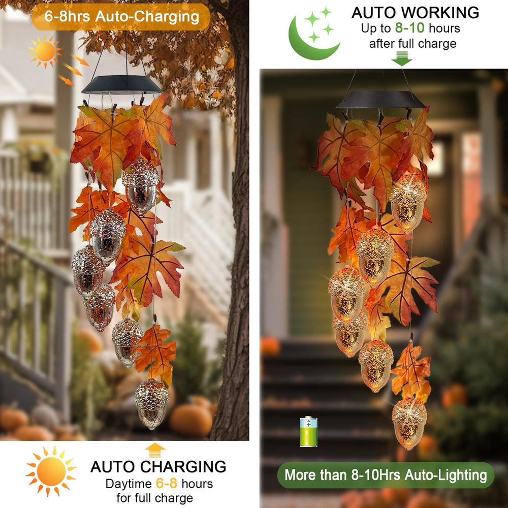 Solar Acorns Wind Chimes for Outside,Oak Leaves Danglers Mobile Lights