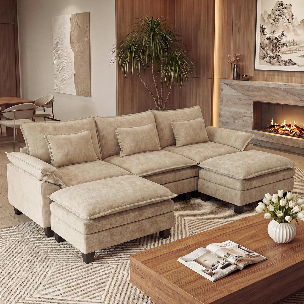 URRED Oversized Modular Sectional Sofa,Khaki:122" U Shaped