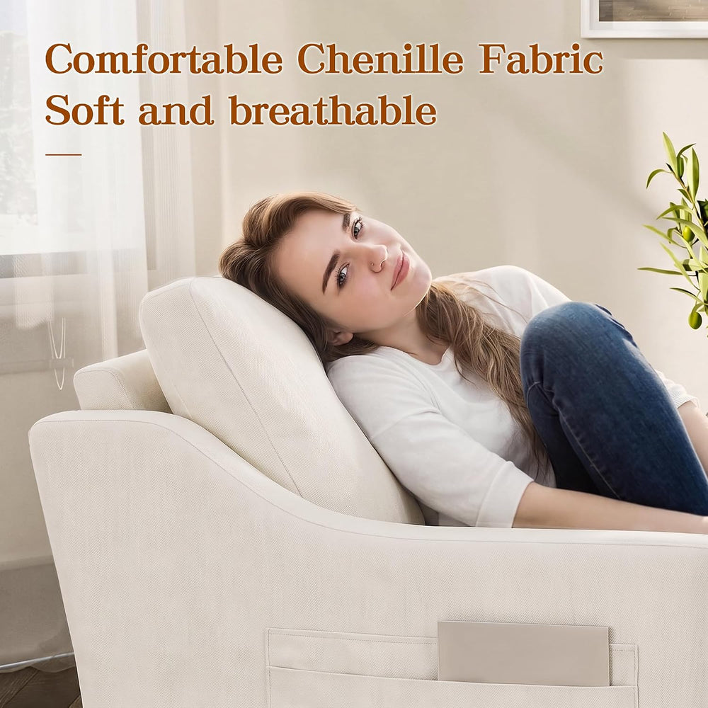 360° Swivel Accent Chair with High Back & Lumbar Support, Deep Seat, Beige