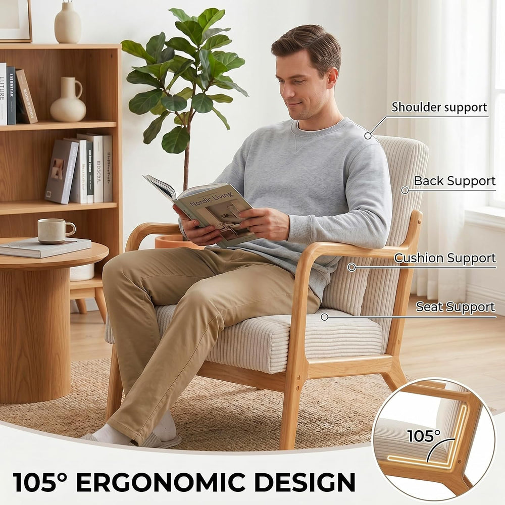 Mid Century Modern Accent Chair, Upholstered Fabric Armchair with Lumbar Pill...