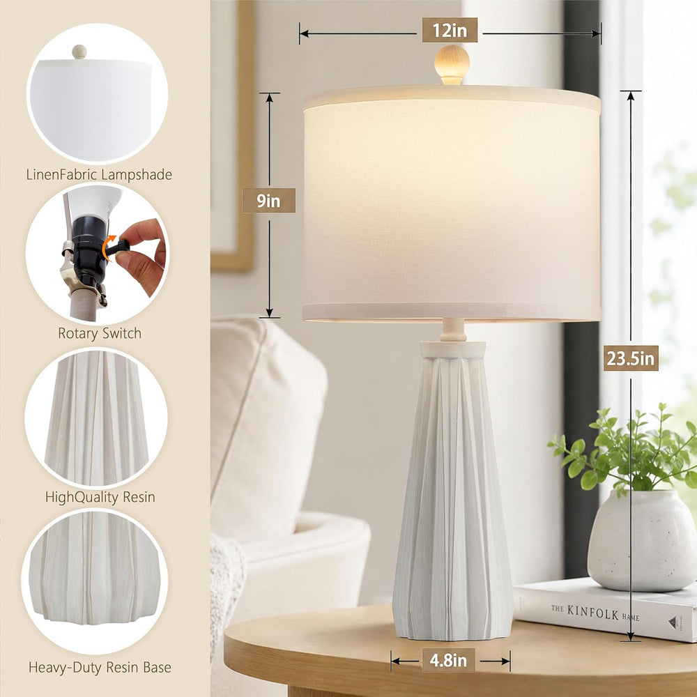 23.5"Rustic Bedside Table Lamps Set of 2 with 9W LED Bulbs, Rustic White
