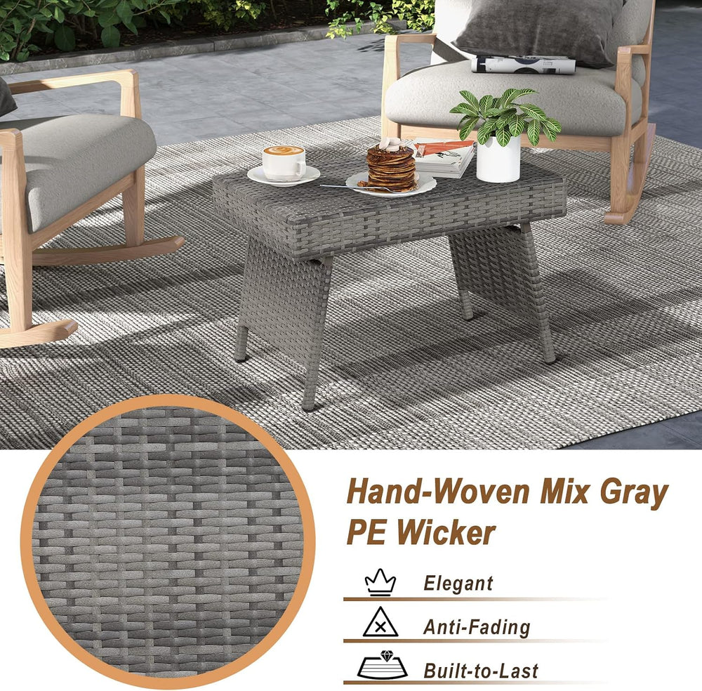 Tangkula Outdoor Folding Rattan Side Table