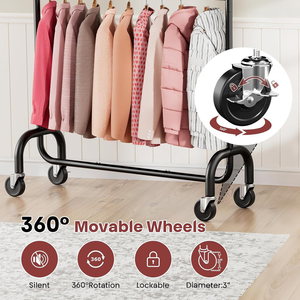 Heavy Duty Clothes Rack - Rolling Clothing Rack for Bedroom - Black