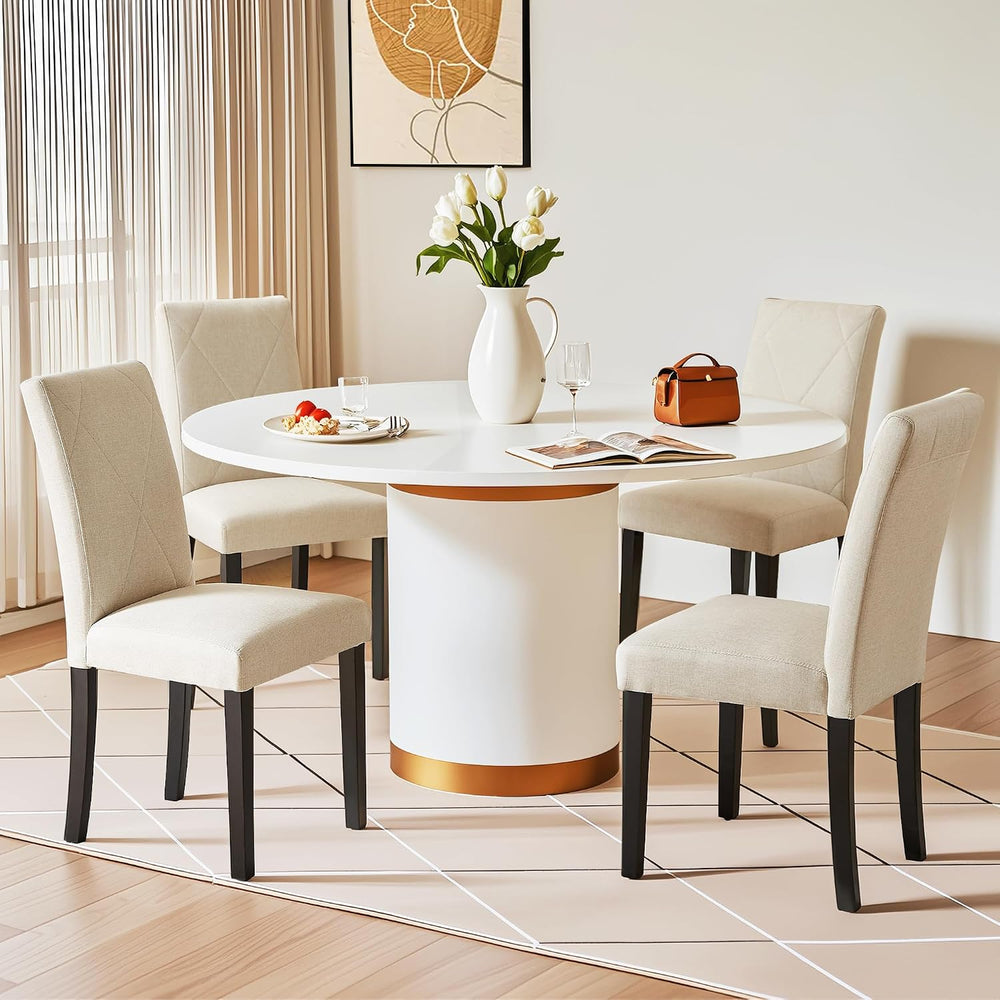 VECELO Upholstered Dining Chairs Set of 4, Modern Fabric and Solid Wood Legs ...