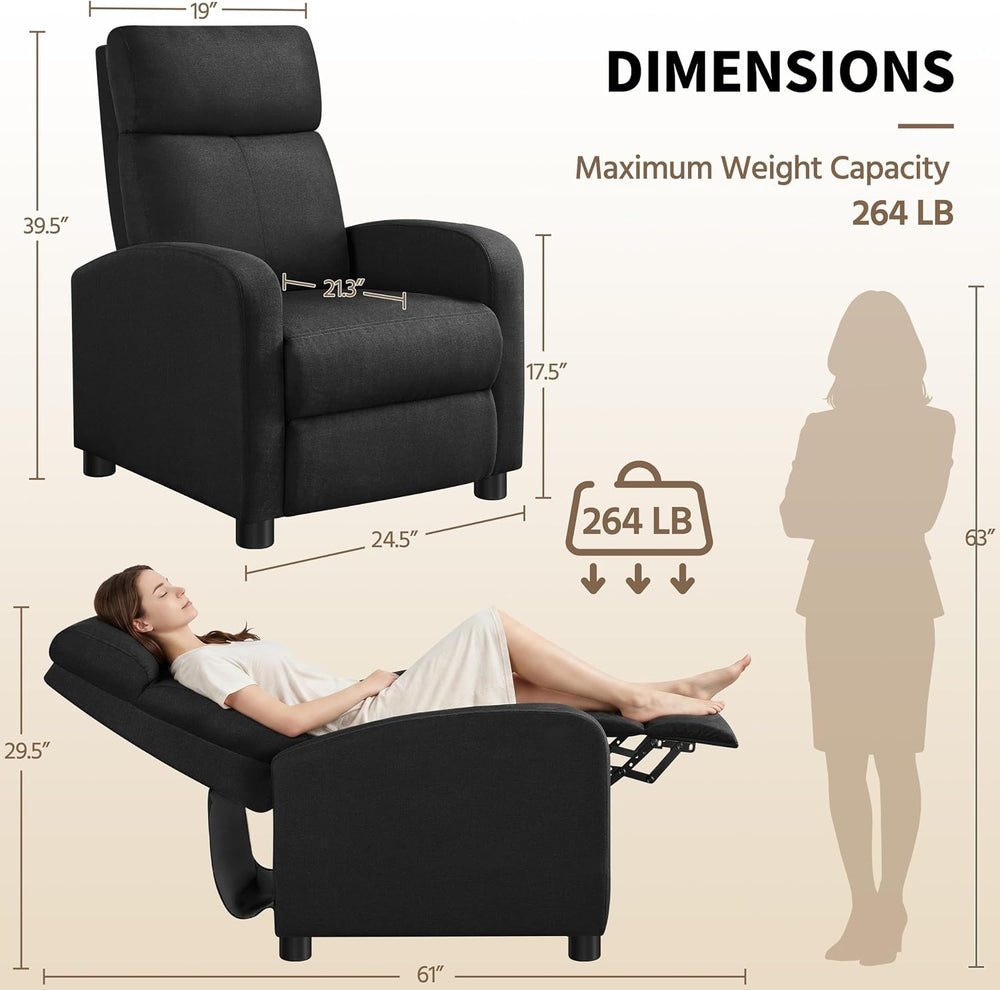 Yaheetech Recliner Chair with 3 Adjustable Angles Living Room Chairs Black