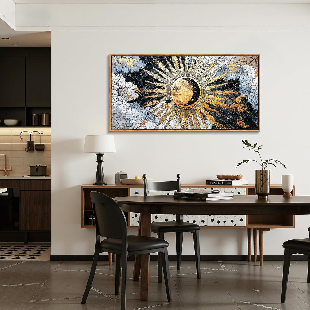 imjiayu Gold Sun Large Framed Wall Art Boho Celestial Dark Academia Decor
