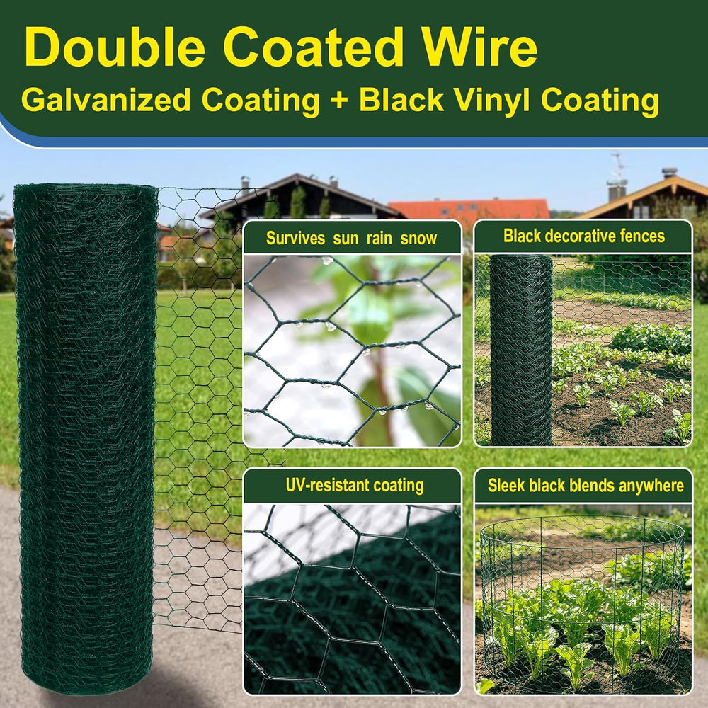 Green 19GA Chicken Wire 24inx150ft, Chicken Wire Fencing, Garden Fence, Metal...
