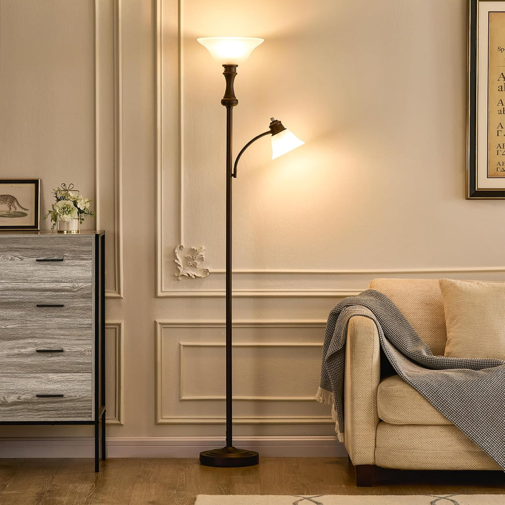 Torchiere Brown Floor Lamp with Adjustable Angle Reading Lamp-71IN