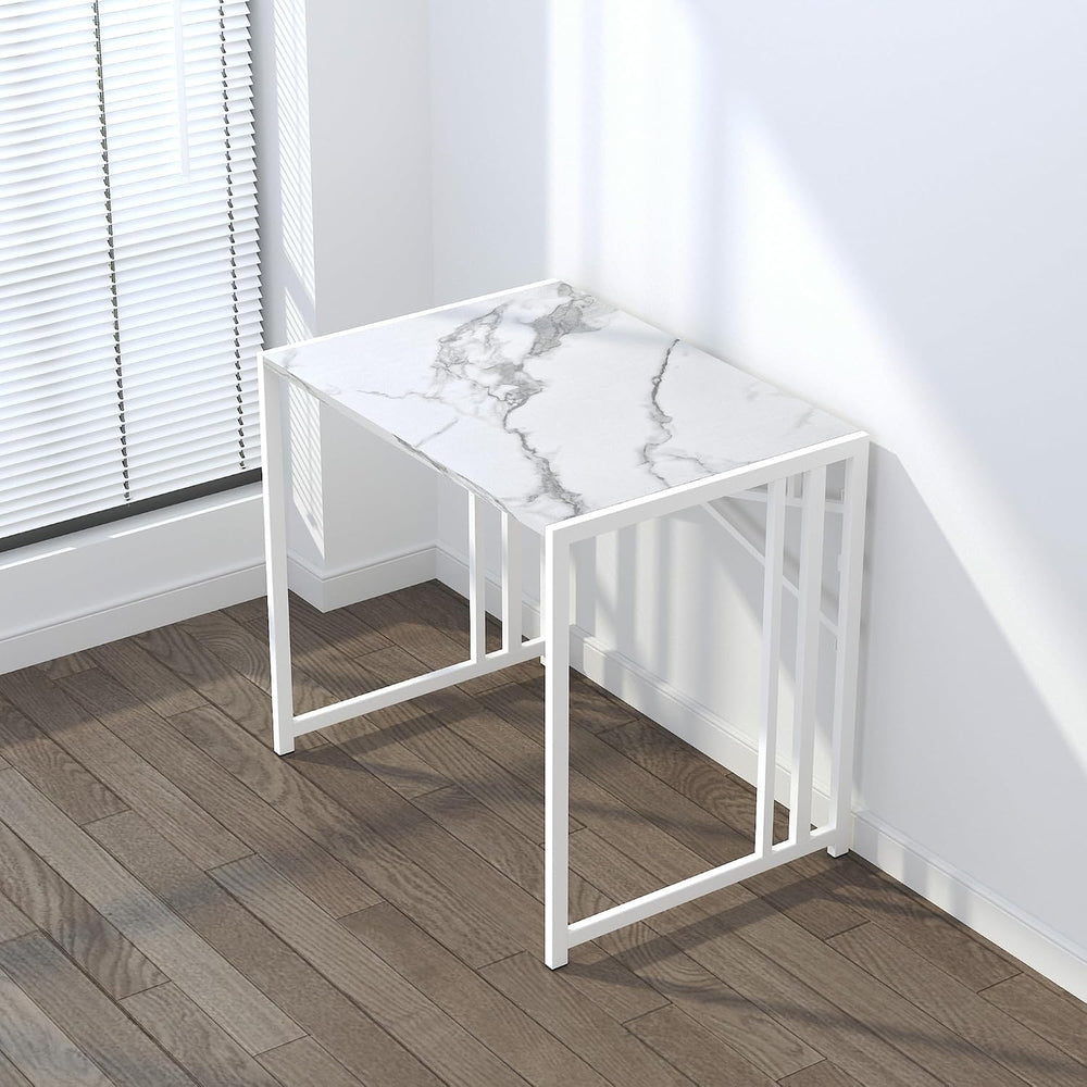 Lutown-Teen 32 inch Folding Small Desk, White Marble
