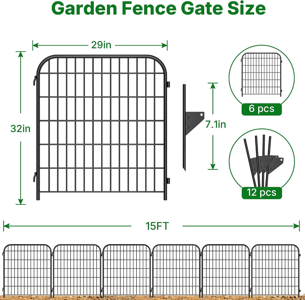 AMAGABELI 6 Panels 32 in(H) X 15 ft(L) Decorative Garden Fence Gate,No Dig Do...
