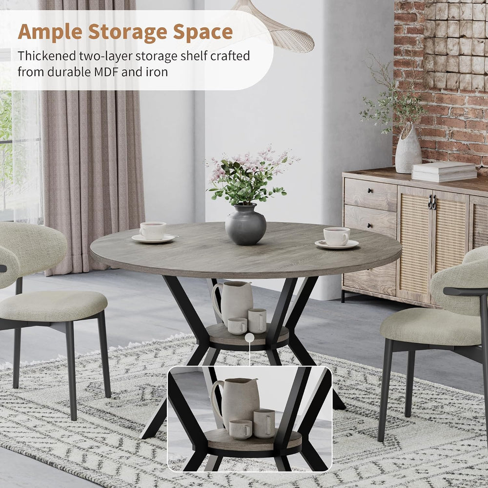 Round Dinner Table for 4, 42 Inch Kitchen & Dining Room Table with Storage