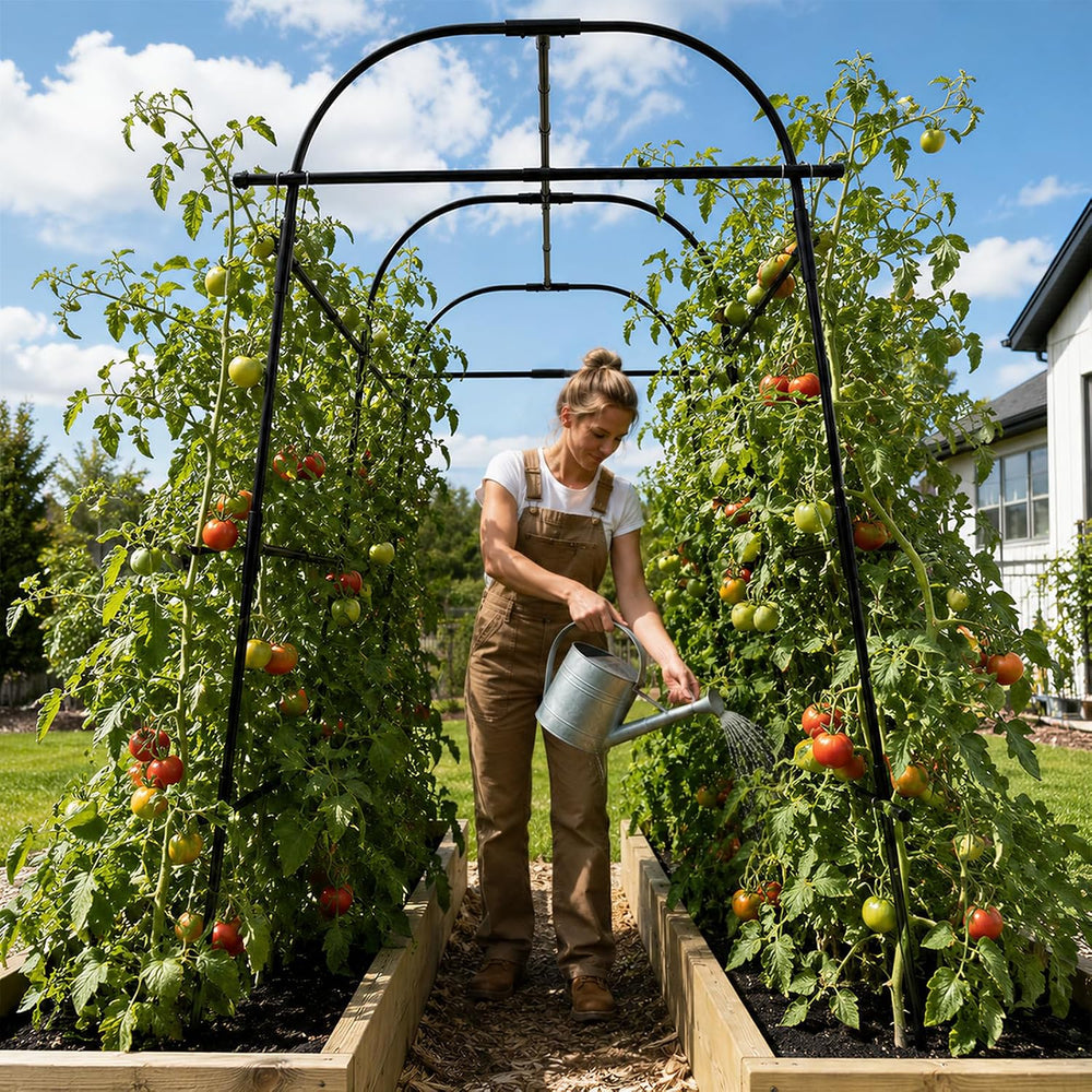 GOJAWAY 7*5.4* 5FT Arch Metal Garden Trellis,Outdoor Climbing Support Frame