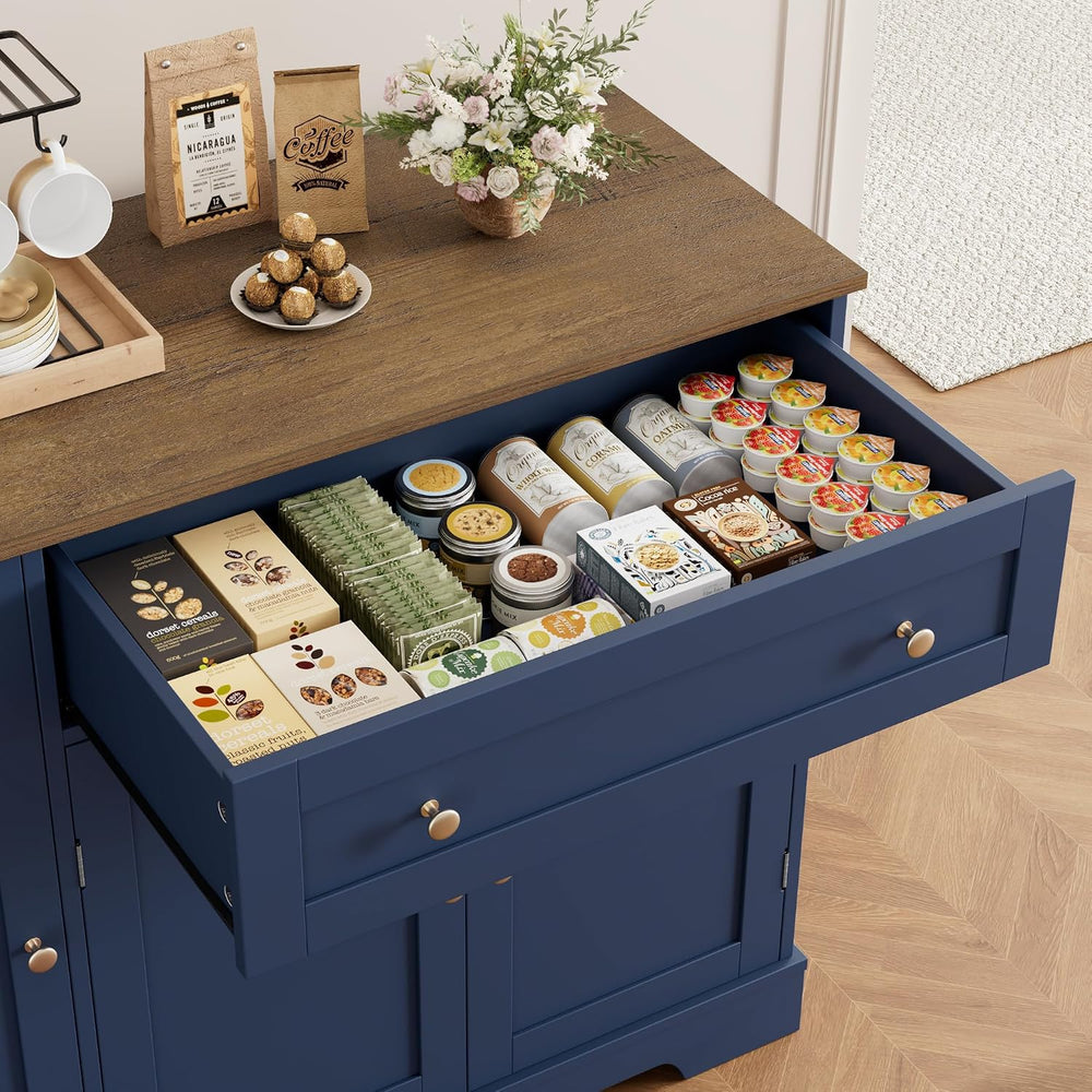 HOSTACK 41" W Kitchen Sideboard Buffet Cabinet, Small Coffee Bar, Blue