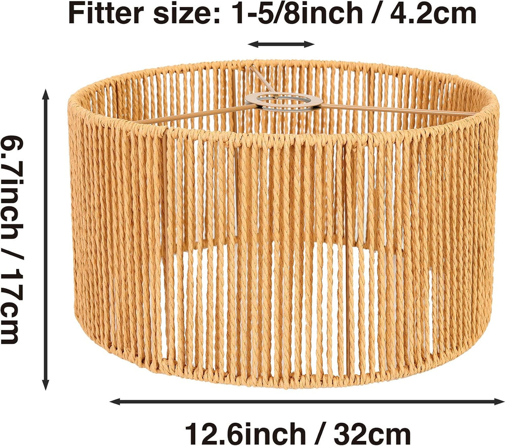 Natural Handwoven Rattan Boho Wicker Lamp Shade Replacement, 1-5/8" Fitter