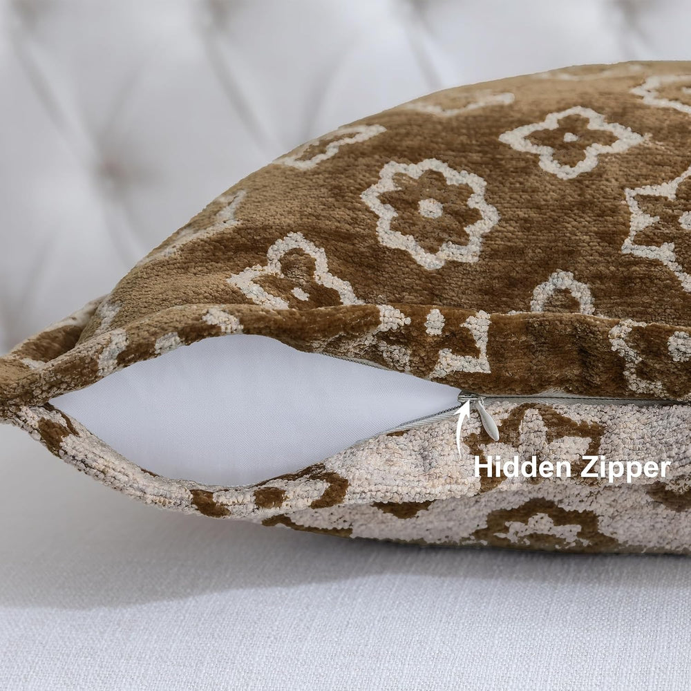 1 Piece Luxury Chenille Lumbar Pillow Cover, 13x20 in,Coffee Brown