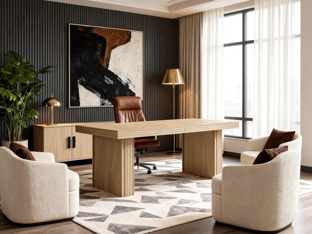 Tribesigns Modern Office Desk, Home Office Table with Wide Fluted Legs, Moder...