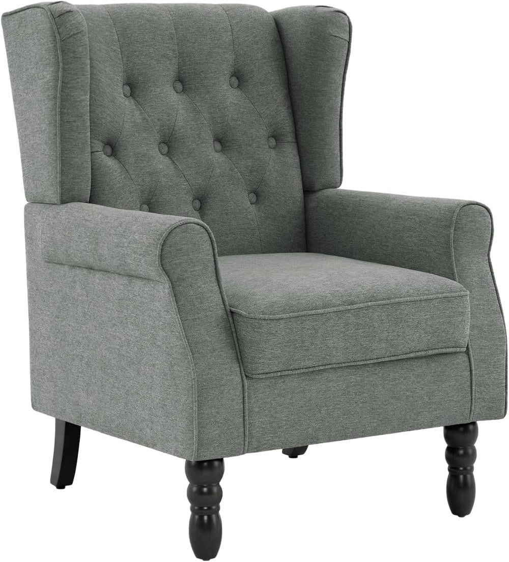 High Back Accent Chairs Set of 2, Wingback Armchair in Fabric, Gray
