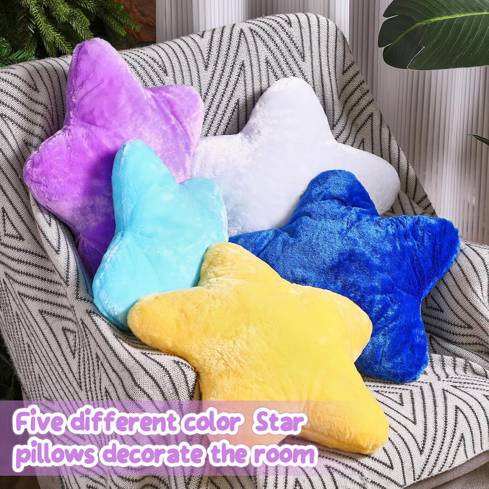 Soaoo 5 Pcs Star Fluffy Pillow Star Shape Pillow, Classic Mix