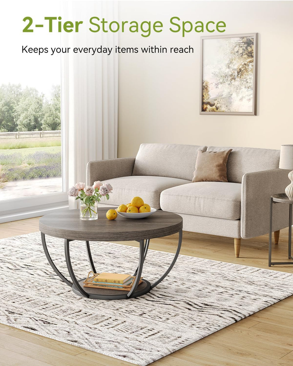 LITTLE TREE Round Coffee Table, 32" Circle Coffee Tables for Living Room