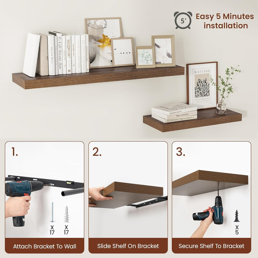 Vivelove Deep Floating Shelves 48x12” Set of 2, Walnut