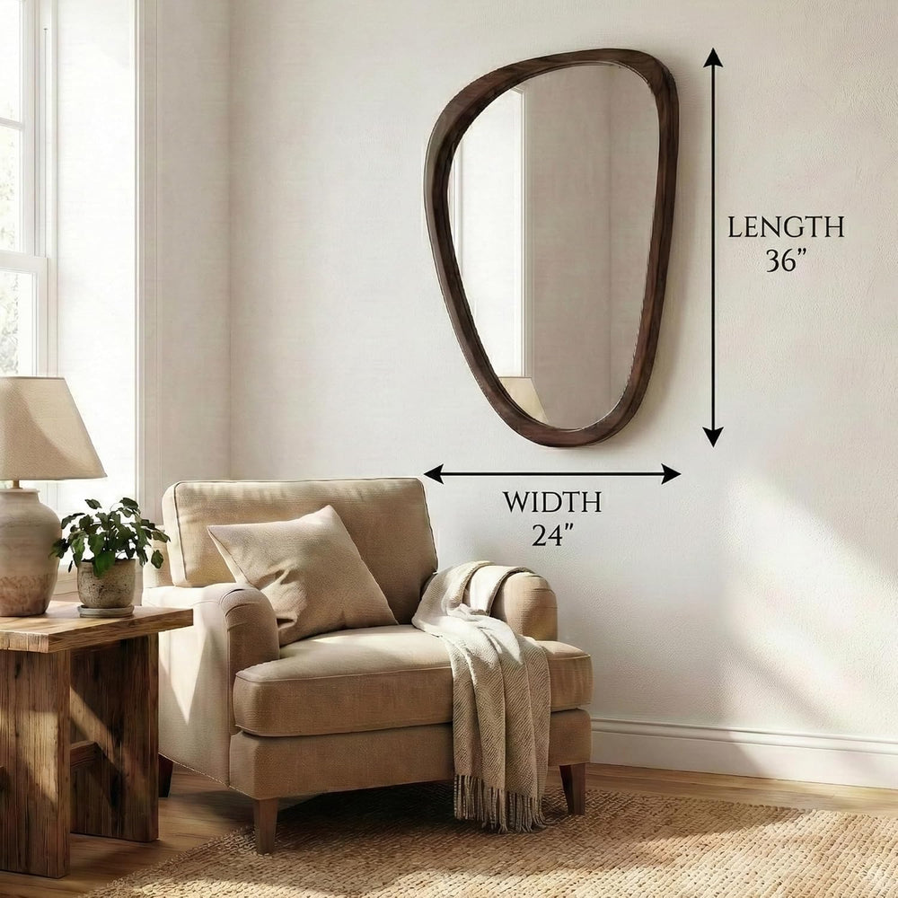 Solid Wood 36x24 Dark Walnut Irregular Bathroom Vanity Wall Mirror