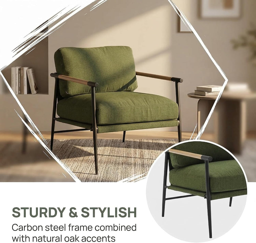 LukeAlon Mid-Century Linen Accent Chair, Ultra Soft Living Room Chair with Me...
