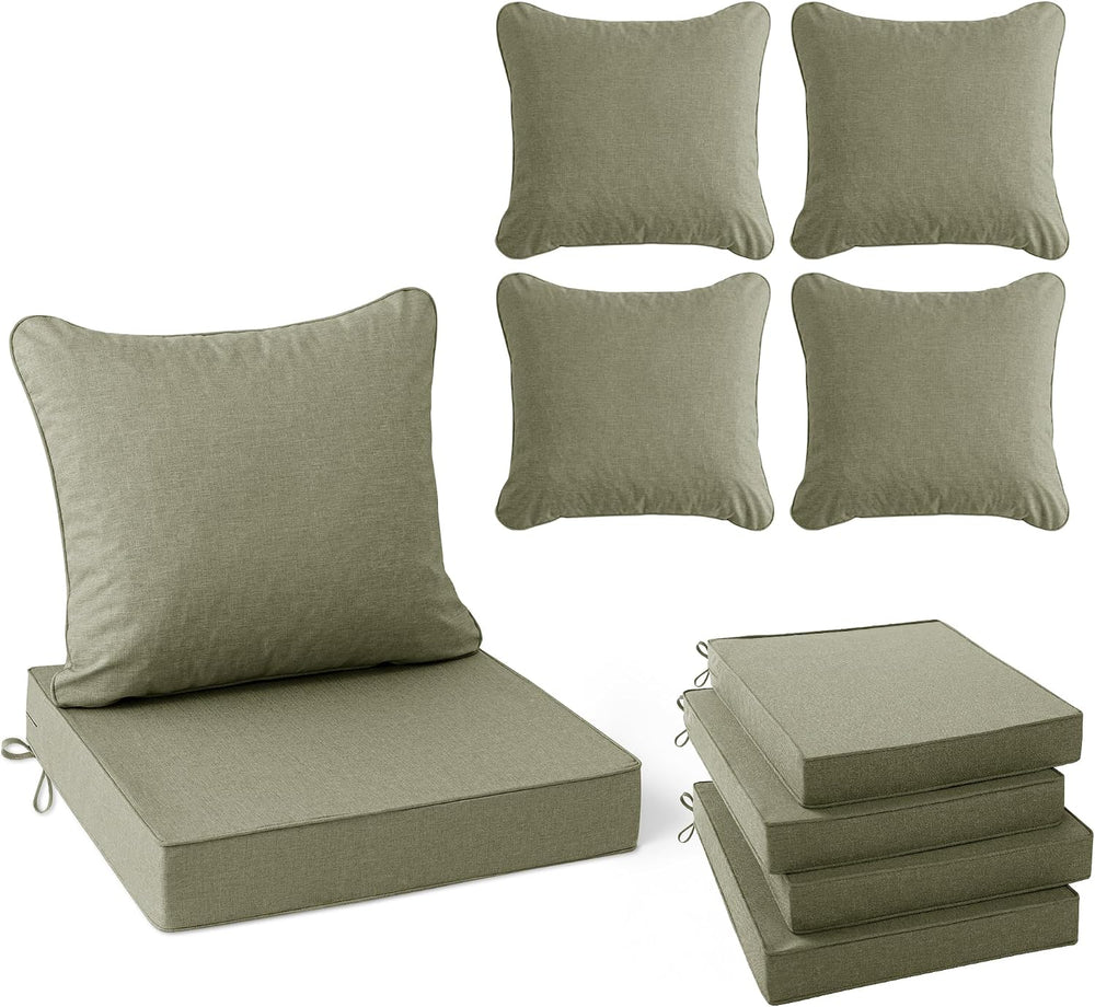 Summsun Water Resistant Outdoor Chair Cushions, Faux Linen Backrest and Deep ...