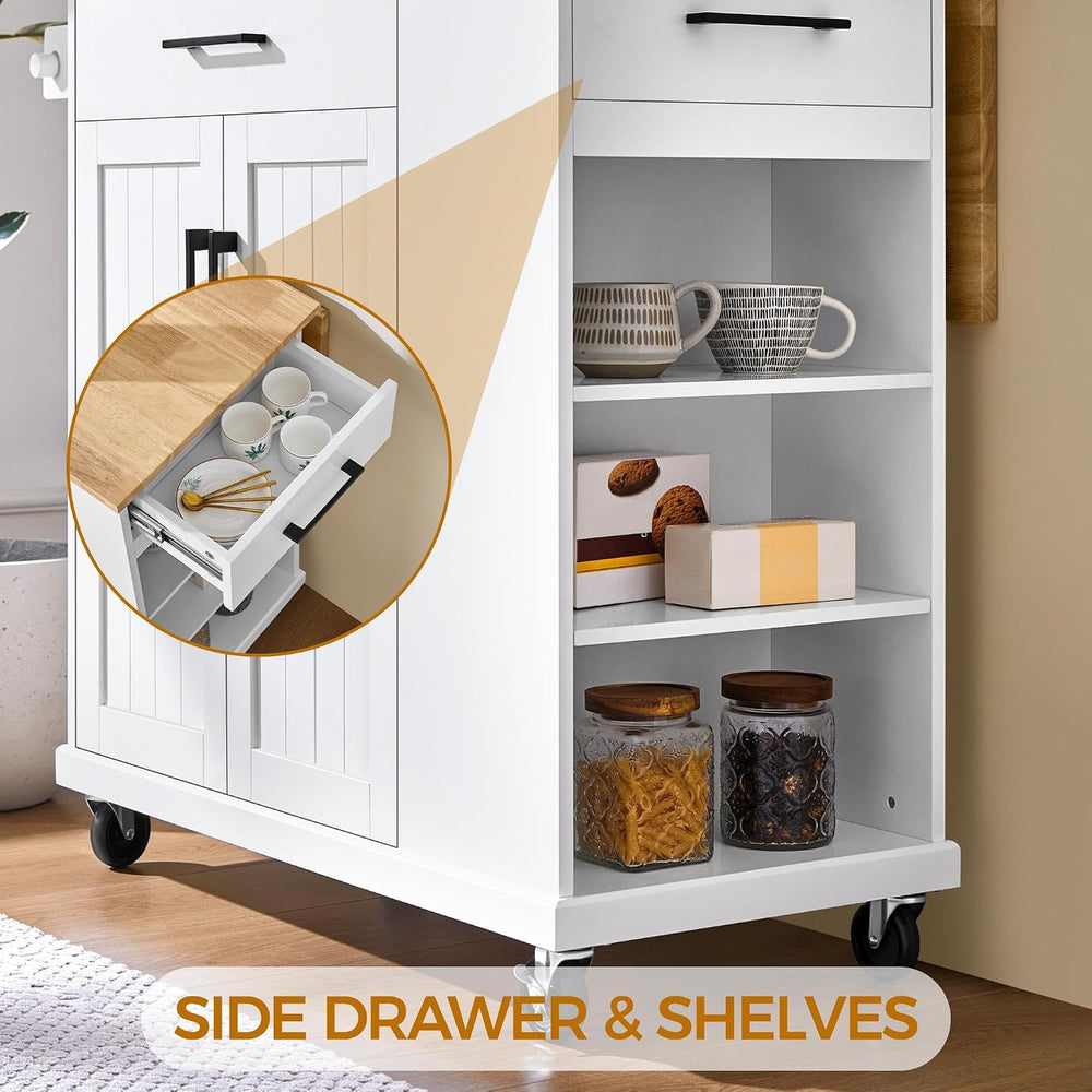 Yaheetech Kitchen Island Cart with Storage, Drop Leaf, Open Shelves, White