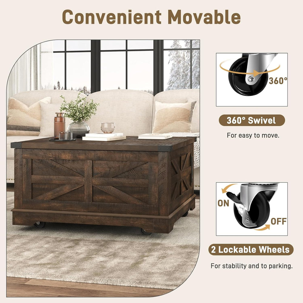 Hlivelood 36" Farmhouse Movable Lift Top Coffee Table with Storage and P...