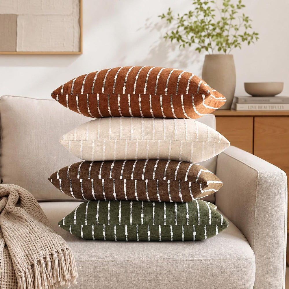 decorUhome Striped Decorative Throw Pillow Covers 22x22 Set of 2, Brown