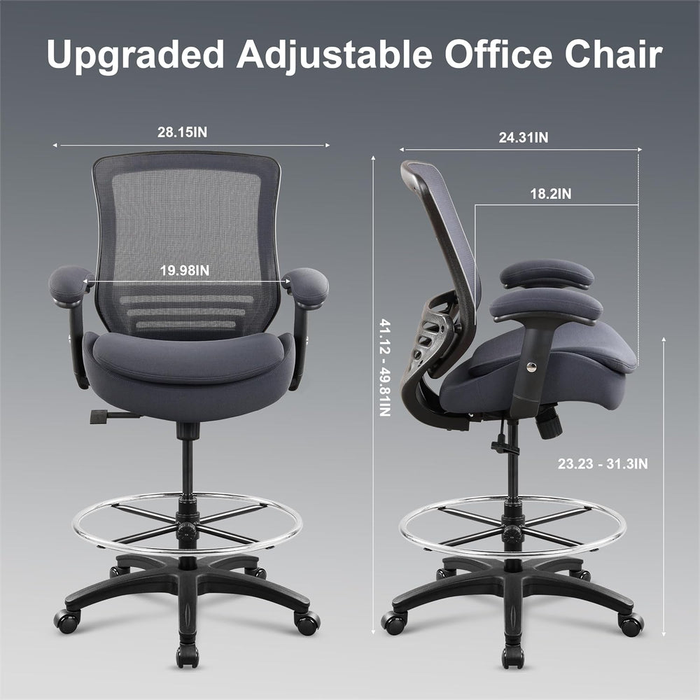 400lbs Wide Mid-Back Office Drafting Chair with Extra Seat Cushion for High S...