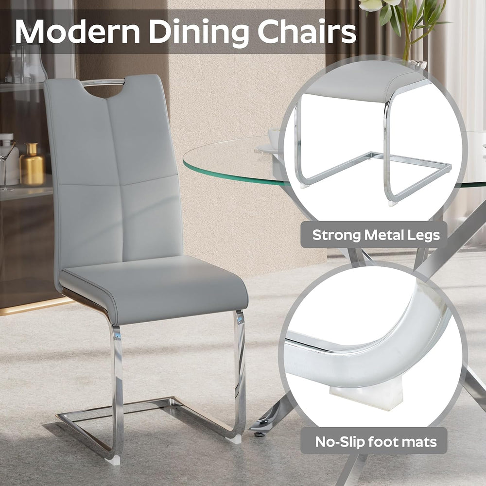 Modern Dining Chairs Set of 4 PU Faux Leather High Back Upholstered Chairs wi...