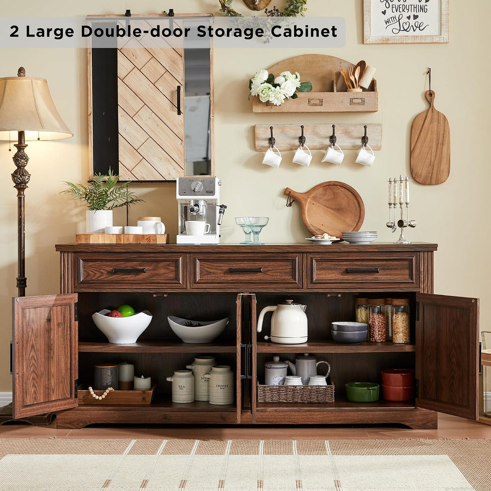 JXQTLINGMU 66" Farmhouse Buffet Cabinet with Storage, Sideboard Credenza...