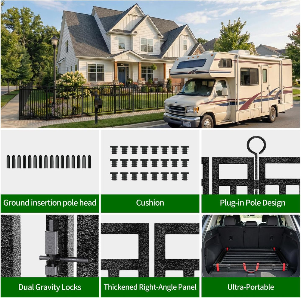 Decorative Garden Fence Metal Dog Fence Outdoor, 40in (H) x 72ft (L), 28 Pane...