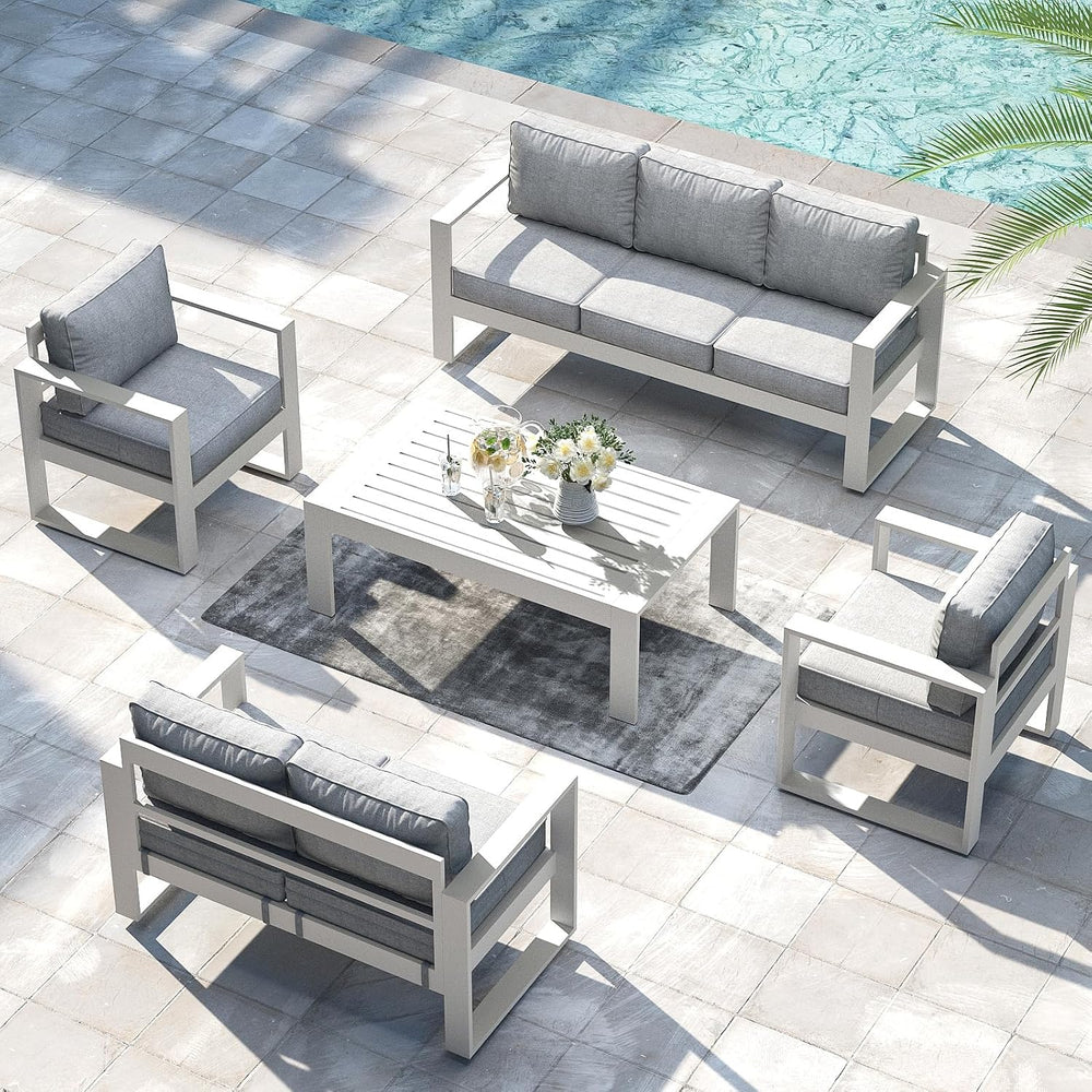 LayinSun Outdoor Patio Aluminum Chair, Metal Modern Armchair Set of 2 with Wa...