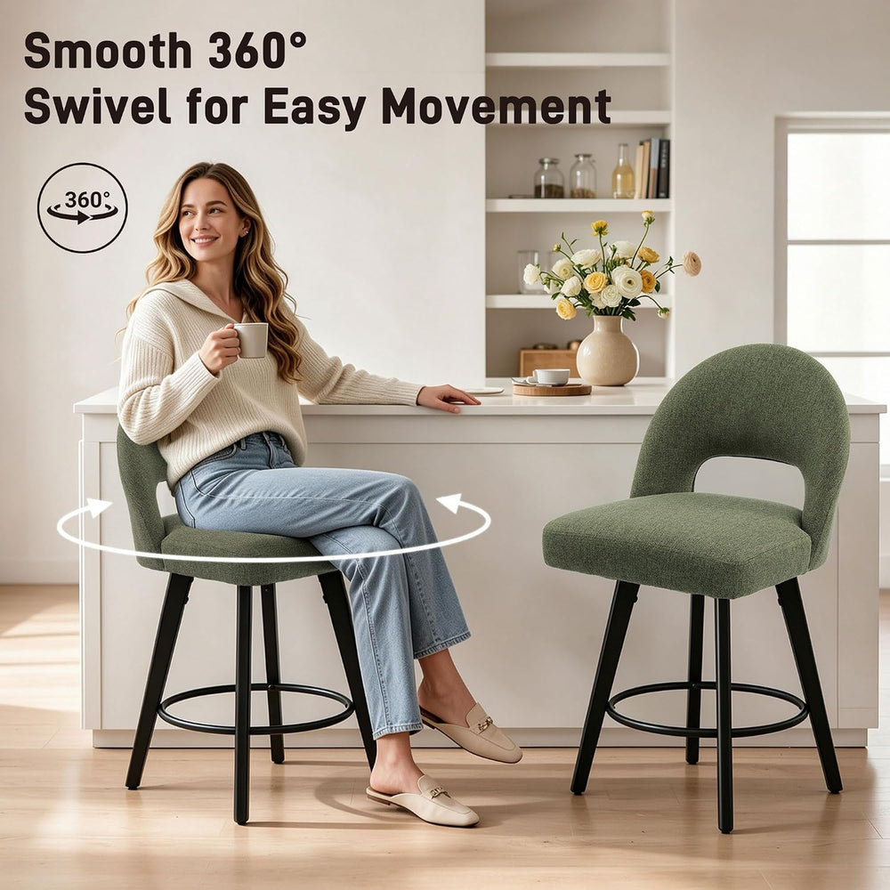 Counter Height Bar Stools Set of 3, Swivel Upholstered Bar Chairs