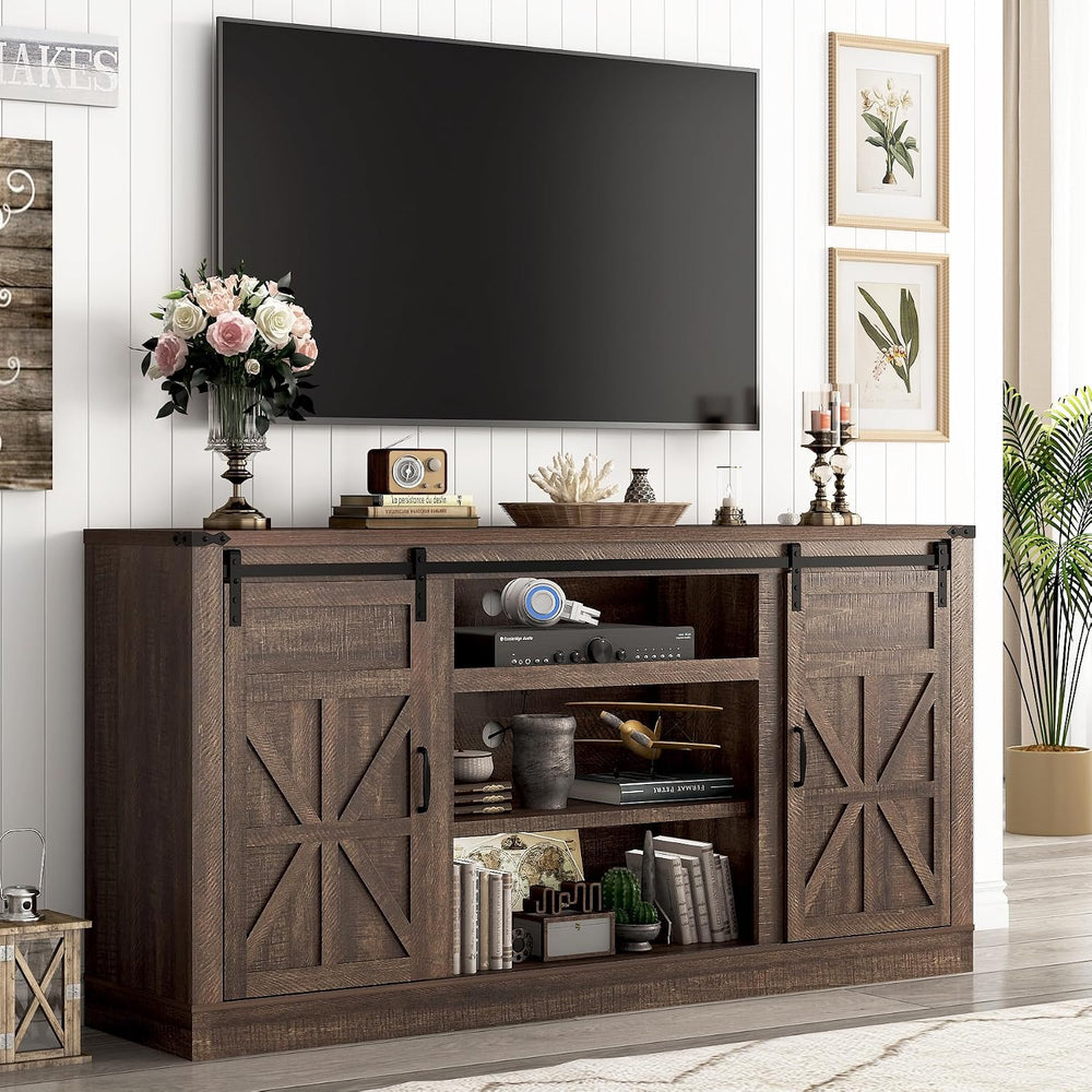 Hlivelood 66" Farmhouse TV Stand for 75 Inch TV, 33" Tall Entertain...