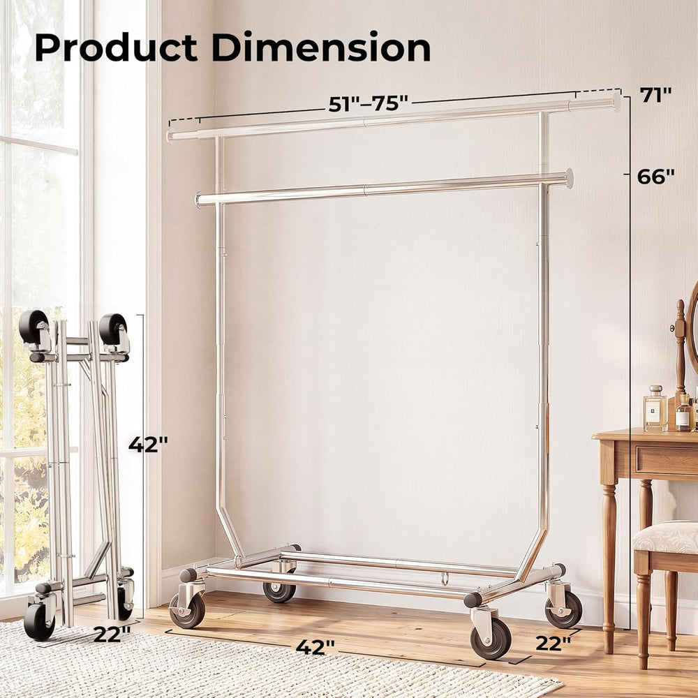 HOKEEPER Clothes Rack Rolling Clothing Racks with Wheels Collapsible
